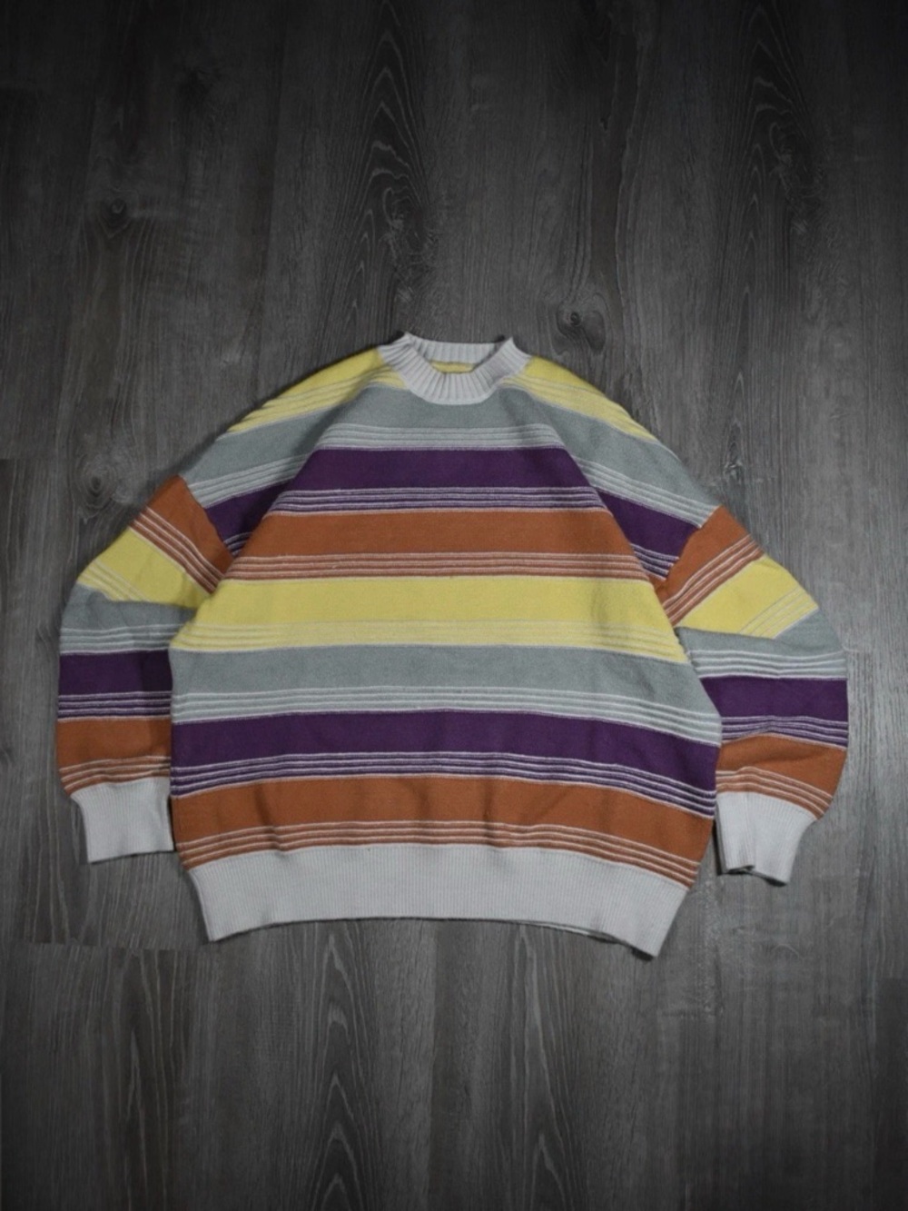 90s Style Rainbow Striped Oversized Crewneck Knit Sweater Size L